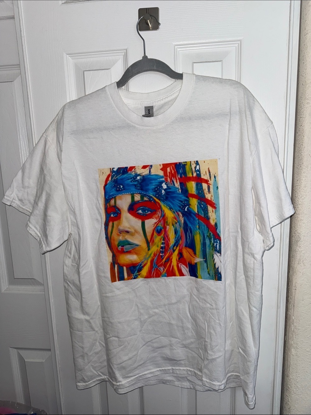 Gildan White Heavy Cotton T-Shirt with Pink Accent
